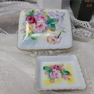 Darling Trinket Box w Tray Vintage Porcelain Flora